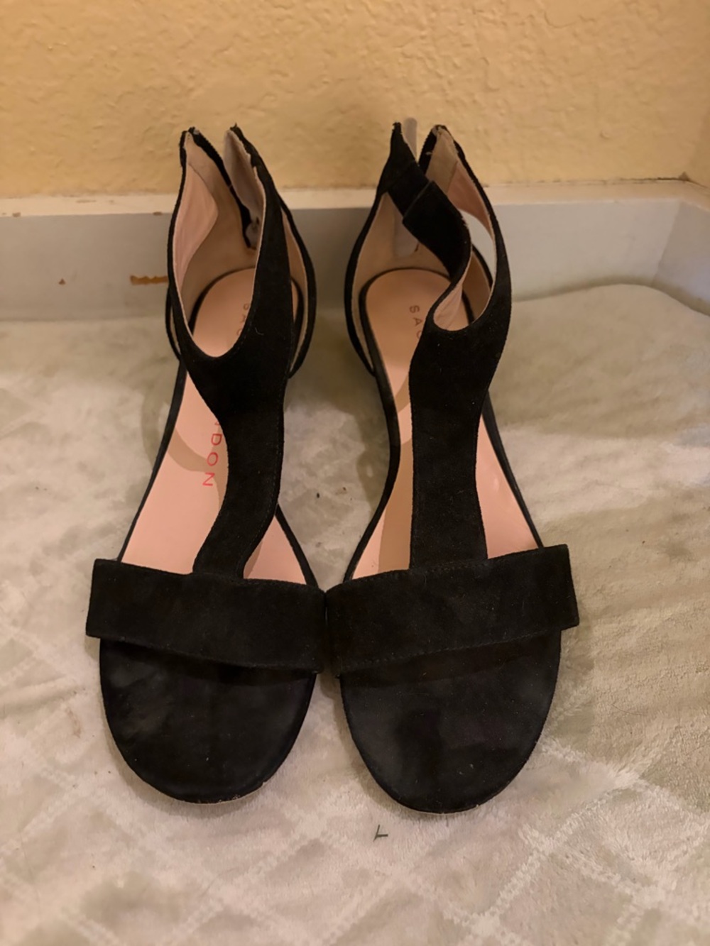 Sacha London Black Suede T-Strap Sandals